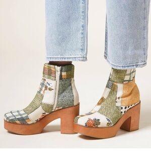 CHARLOTTE STONE 9 Paz Clog Boot in Ida Patchwork Platform Wood Chunky Heel